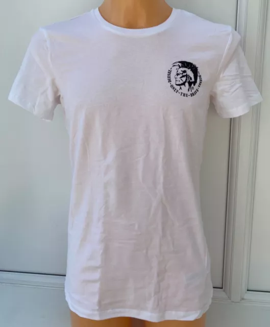 DIESEL White Round Neck Only The Brave Logo T-Shirt Top Tee Size S BNWOT