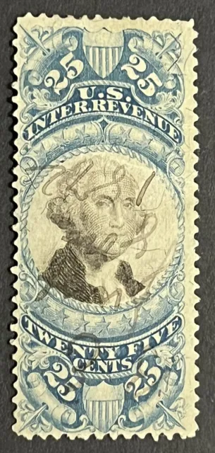 Travelstamps: 1871-72 US Stamps  Scott #R112 25c REVENUE  2nd Issue Pen Cancel