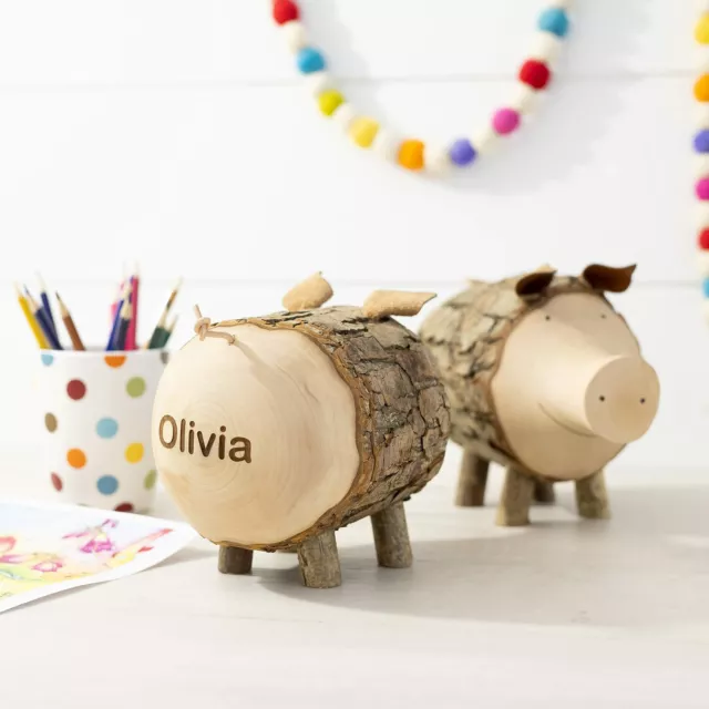 Wood Piggy Bank, Handcrafted Money Savings Bank Pig Decor Small - Personalized