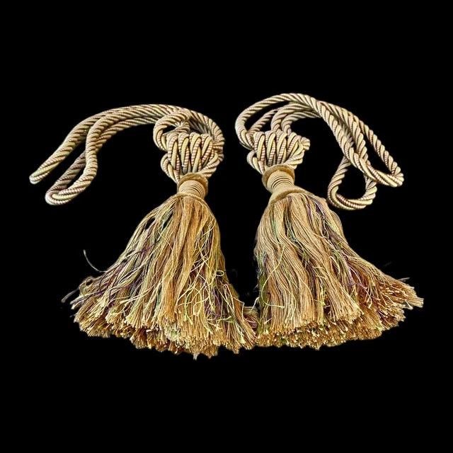 2 VTG Antique Gold Tassel Braided Rope Drapery Curtain Tie Backs Estate Find 29"