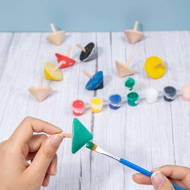Lot De 4 Toupie Classiques En Bois Colorées – Jouet Anti-Stress Pour Enfants – Développe Motricité Et Coordination – Couleurs Aléatoires