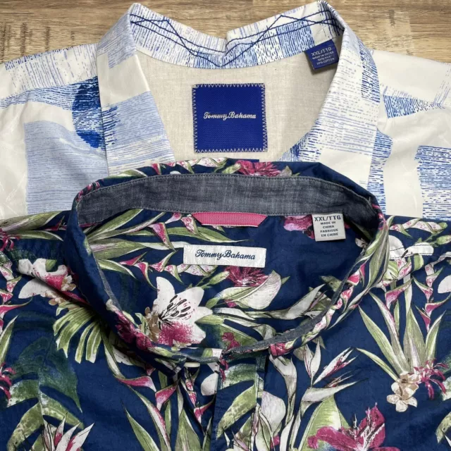 Tommy Bahama Button Up Jacquard Hawaiian Shirts Men XXL Silk Cotton Blend Lot 2