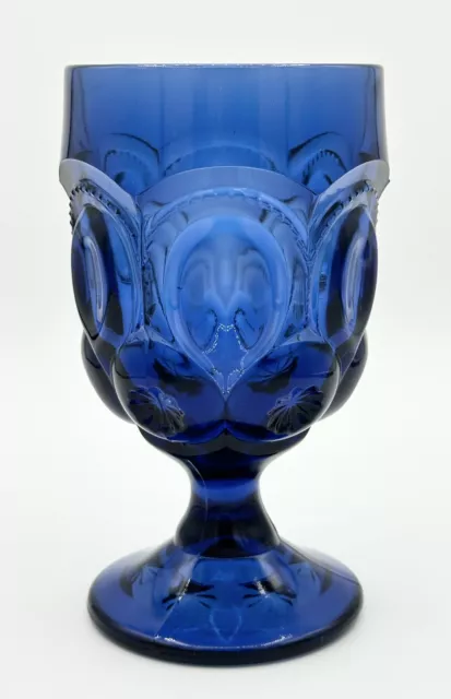 Vintage LE Smith Moon and Stars Cobalt Blue Footed Drinking Glass Goblet 5.75"