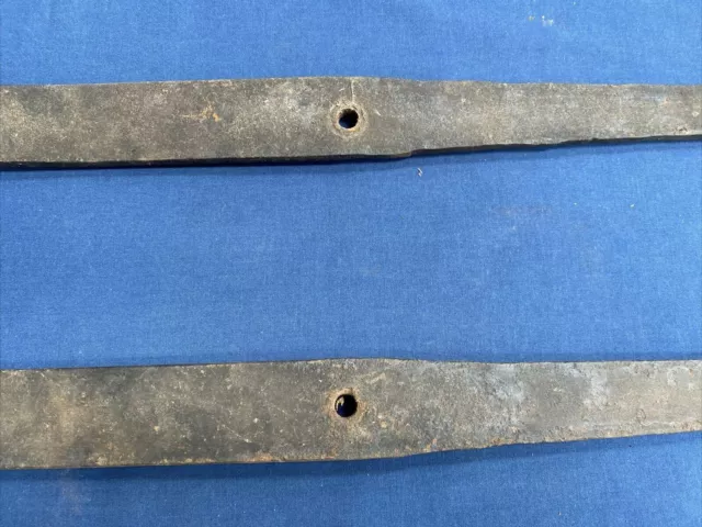 Pair Antique Hand Forged Iron Barn Door Strap Hinges 20 5/8" & 20 1/8" 3