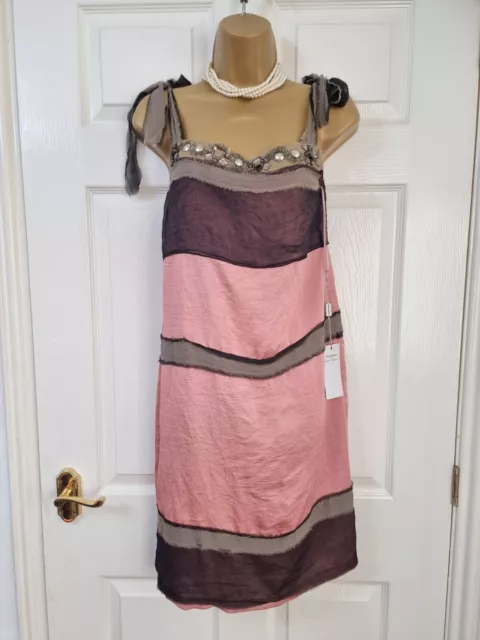 New Philosophy di Alberta Ferretti Dress Size 38 UK 10 RRP £470 Beaded Raw Trim