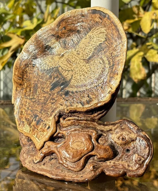 Mallard Duck Signed DEW 20th Century Deer Mushroom Carved Tree Fungus Sculpture
