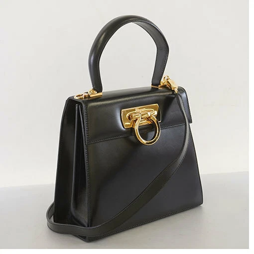 SALVATORE FERRAGAMO Gancini 2Way Chain Shoulder Bag Leather Black from Japan
