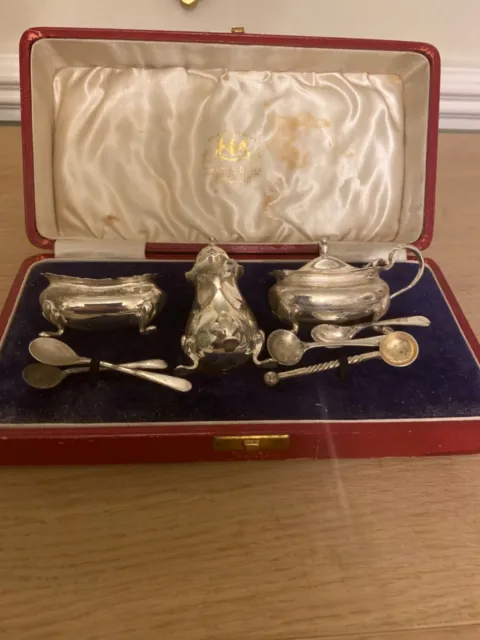 hamilton and inches scottish silver cruet set , full hallmarks and boxed , 120gr