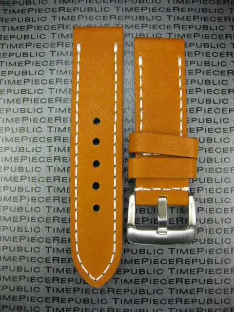 New 24mm BIG Soft COW Leather Strap Amber Brown Watch Band BREITLING White