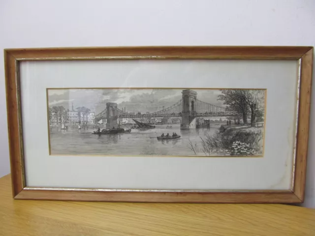 Framed/Glazed Original Engraving Hammersmith Bridge Illustrated London News 1876