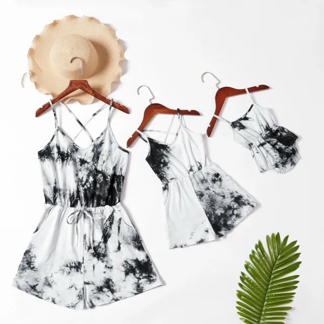 Mother And Daughter Tie Dye Suspender Jumpsuit Playsuits Family Matching Outfits