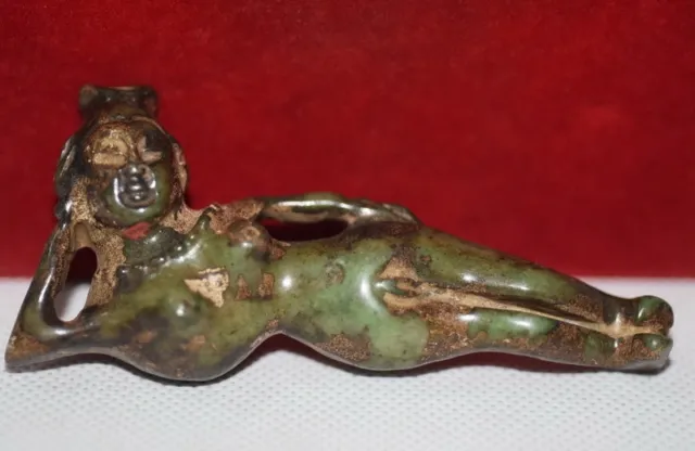 Asian Chinese Old Green Jade Collectable Handwork Carved Man / Woman Statue 3