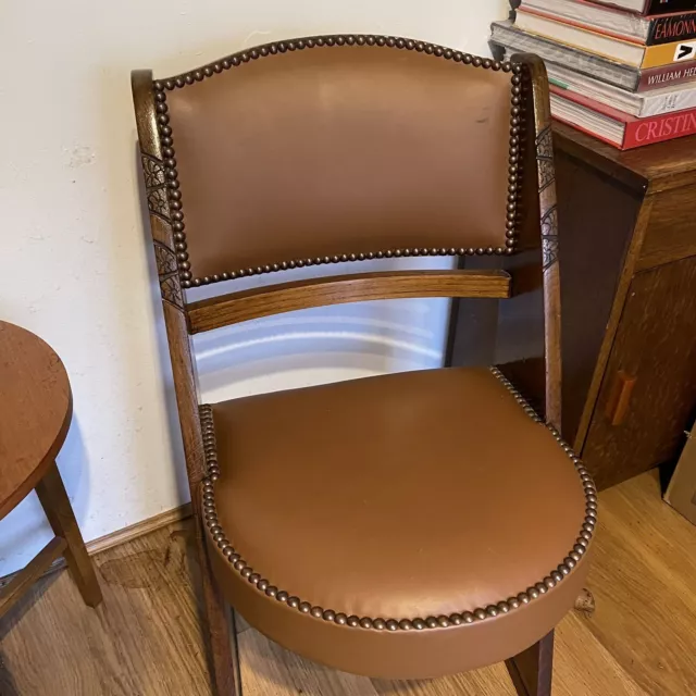 Pair of French Cinema / Cafe Art Deco Chairs 30s Recently upholstered Leather 3