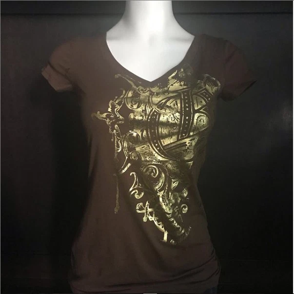 billabong vintage surf logo brown gold foil t shirt tee v neck