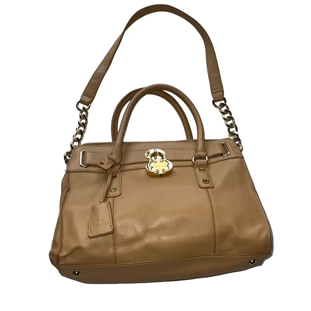 Emma Fox Cambridge Beige Leather Lock Key Handbag Satchel Pockets Double Handles