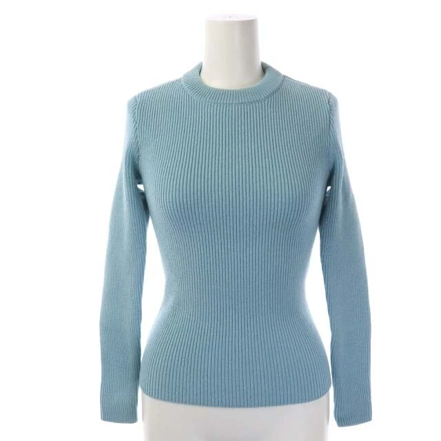 BALENCIAGA Rib Kutsaw Long Crew Neck Pullover Back Open Wool 34 Blue