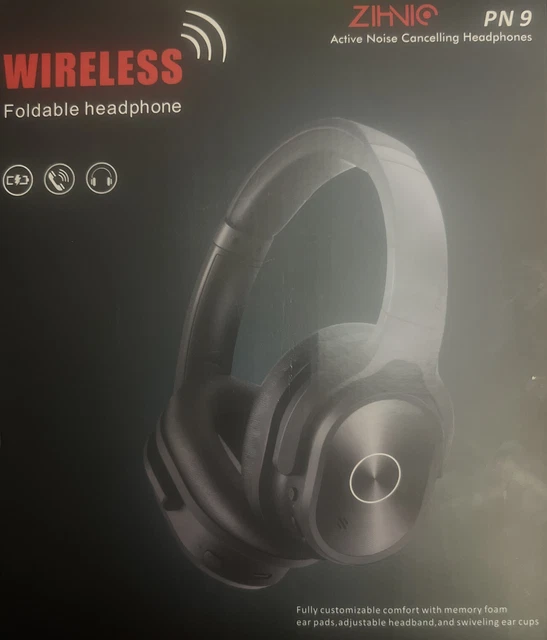 Zihnic PN 9 Black Active Noise Cancelling Foldable Over The Ear Headphones Blue