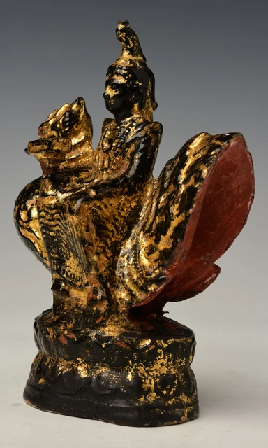 19th Century, Mandalay, Antique Burmese Metal Angel Riding Peacock 6