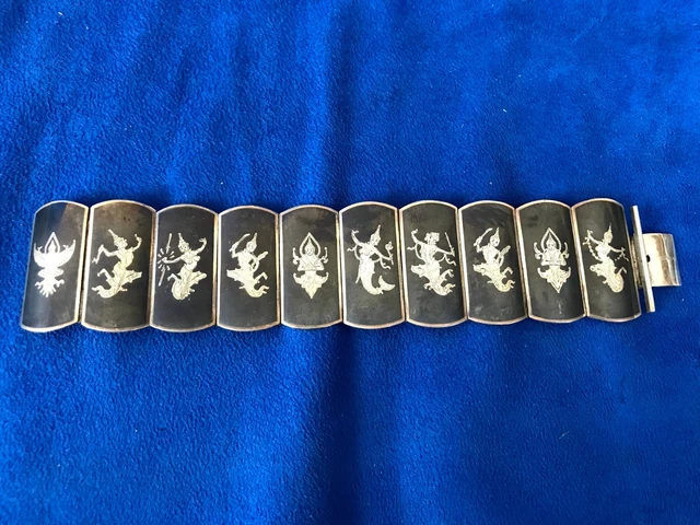 Silver Siam Niello  Panel Siamese Dancers Bracelet