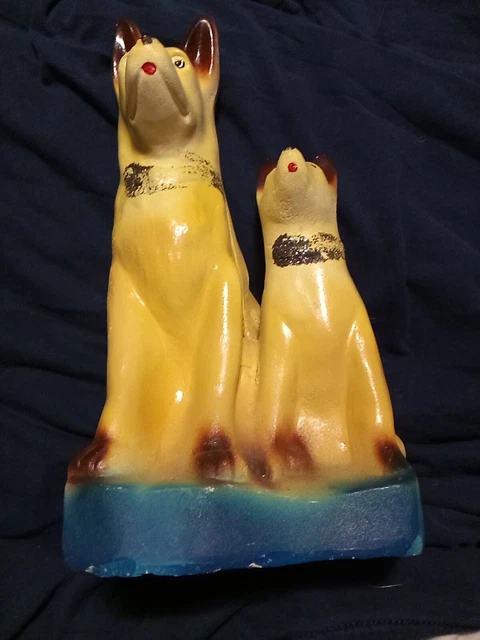 Vintage 1930's-40's Carnival Chalkware Dogs. Rare Paired Style German Shepards.