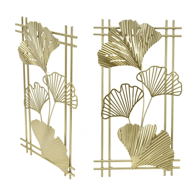 Gold Metal Wall Decor Golden Leaf Wall Hanging Decor Art Sculpture With Frame