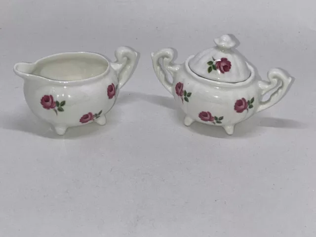 Vintage Jubilee Fine Bone China Sugar & Creamer Made In England Pink Rose Flower