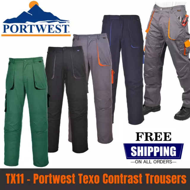 Mens TX11 CargoTrousers Genuine Portwest Texo Contrast Knee Pads Pockets Pants