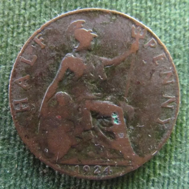 UK GB England 1924 Half Penny KGV Coin - Grades as Very Good - Circulated