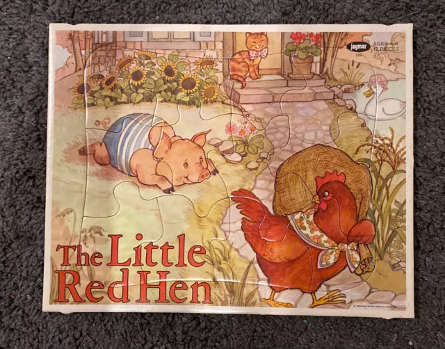 Vintage Jaymar Inlaid Cardboard Tray Puzzle - Little Red Hen - Made in USA - HTF