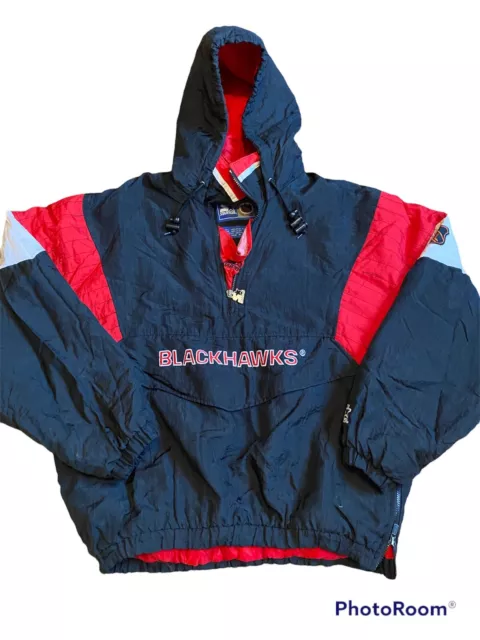 Vintage Chicago Blackhawks Starter Pullover Jacket Parka Hoodie NHL RARE Large