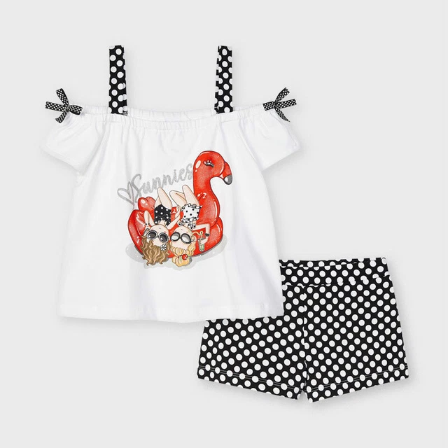 Mayoral Girls Dotty Shorts with T-Shirt Set in Black & White (03213) Aged 2-9yrs