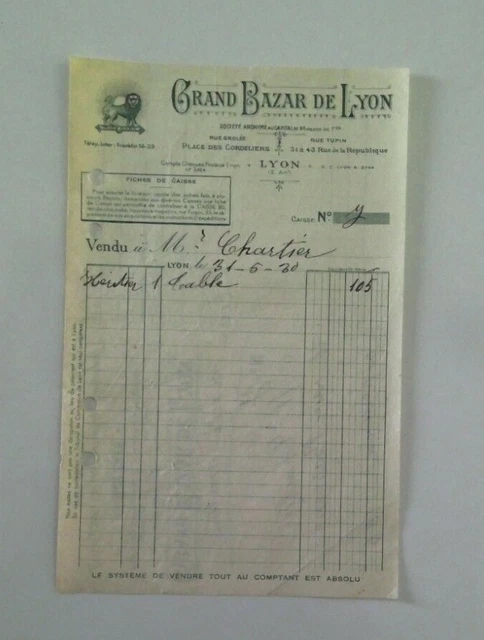 Facture Ancienne 1946 MONET & GOYON .MOTO.CYCLE. Vélomoteur. TRICYCLE