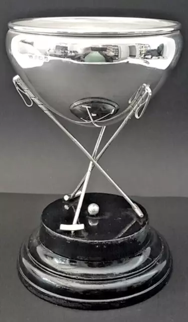 Terrific HM 1924 Sterling Silver Polo Trophy w Crossed Mallets & Ball 215g Nett