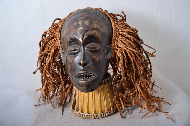 African tribal art, Chokwe Mask Mwana Pwo with Headdress African Art
