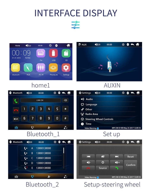 7" Bluetooth Car Stereo Radio 2DIN HD MP5 Touch Screen IOS/Android Mirror Link
