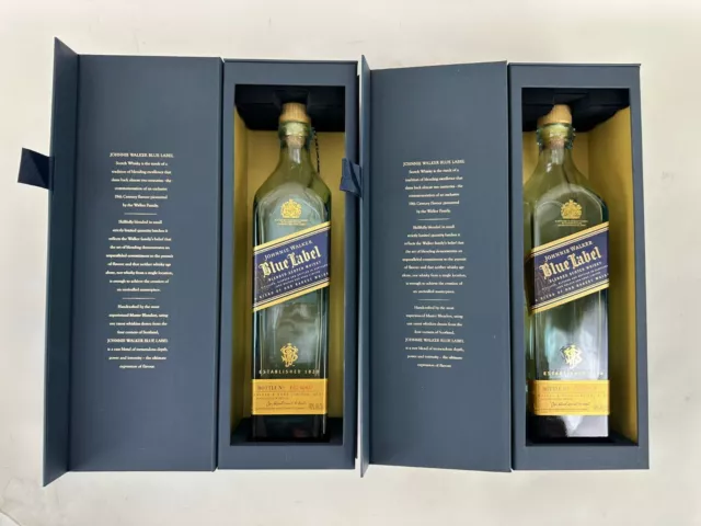 Lot Of 2 Johnnie Walker Blue Label Scotch Whiskey Empty Bottle w/ Display Box