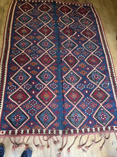 Antique Kurdish Tribal  Large  Kilim Rug Size 240 Cm Long Not Including Tassels