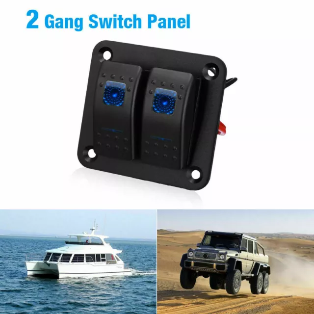 Blue LED 2 Gang ON-OFF Toggle Switch Panel 2 USB 12V Car Boat Marine RV Truck 2