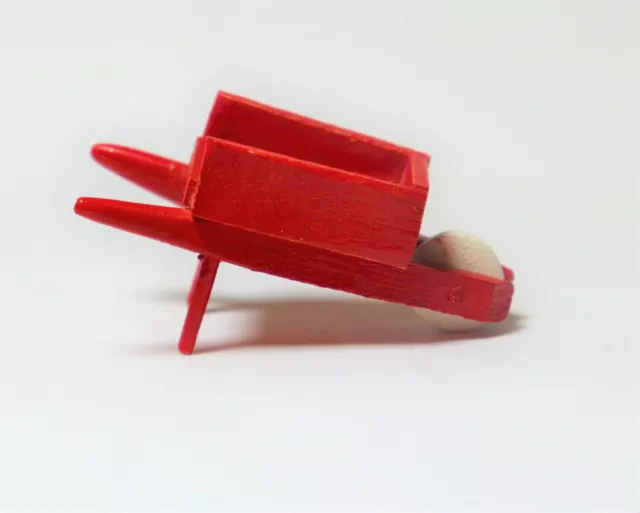 Artisan Dollhouse Hand Made Wooden Old Fashioned Red Wheelbarrow