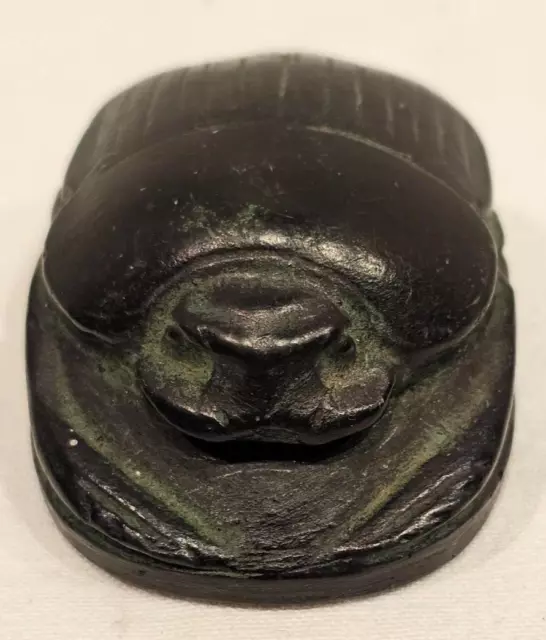 Egyptian Hand Carved Scarab Paperweight Black Stone Beetle With Hieroglyphs