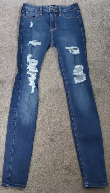 Women's Hollister High Rise Super Skinny Destructed Dark wash Blue Jeans Size 1R