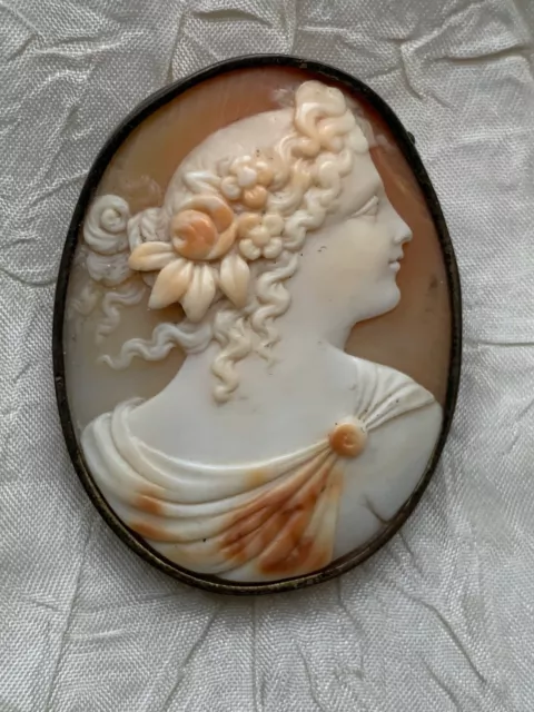 Stunning 19th C ANTIQUE LARGE OVAL HANDCRAFTED CORAL LADY CAMEO 4,2cm