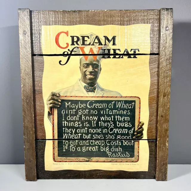 Antique 1921 Edward V. Brewer Painted Cream of Wheat Wooden Ad. Sign Rastus
