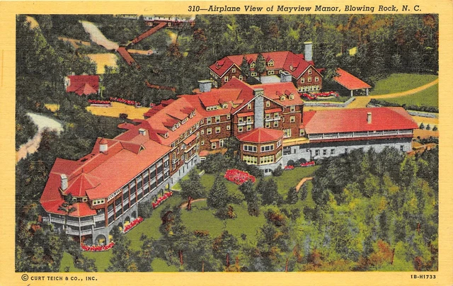 Blowing Rock North Carolina 1940s Postcard Airplane View Mayview Manor