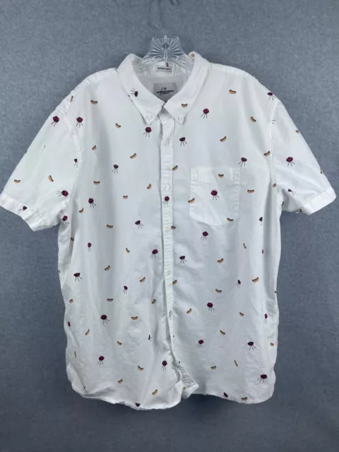 American Eagle Shirt Men's 3XL White Allover Print Short Sleeve Button Down Dad