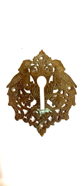 Big Brass Peacock Design Door Escutcheon Keyhole Plate Cover Antique Vintage E59