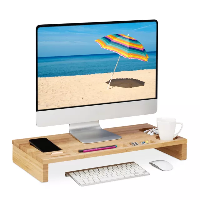 Sobuy bbf09-n support de moniteur d'angle, réhausseur d'écran ergonomique  support l'écrans d'ordinateur universal, pc ou écran tv en bambou avec  étagère SOBUY