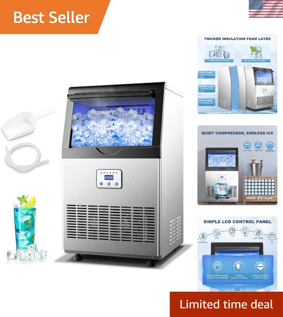 Nugget Ice Maker, 30lbs/Day, Self-Cleaning, Stainless Steel, For Home