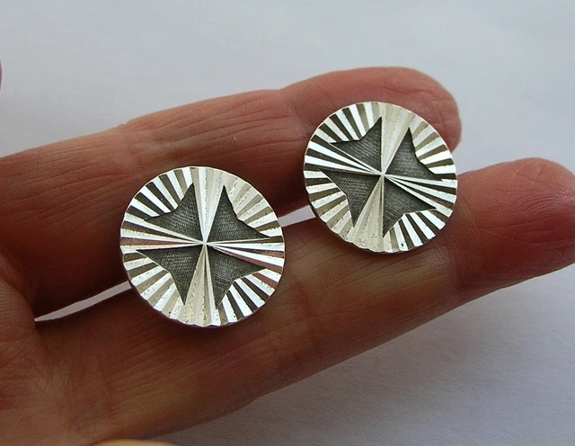Vintage Men's Jewellery 835 Solid Silver Round Maltese Cross Cufflinks - Vgc