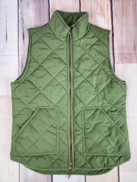 J Crew Size Small Factory Quilted Puffer Vest Green Full Zip G7520 Snap Pockets 2